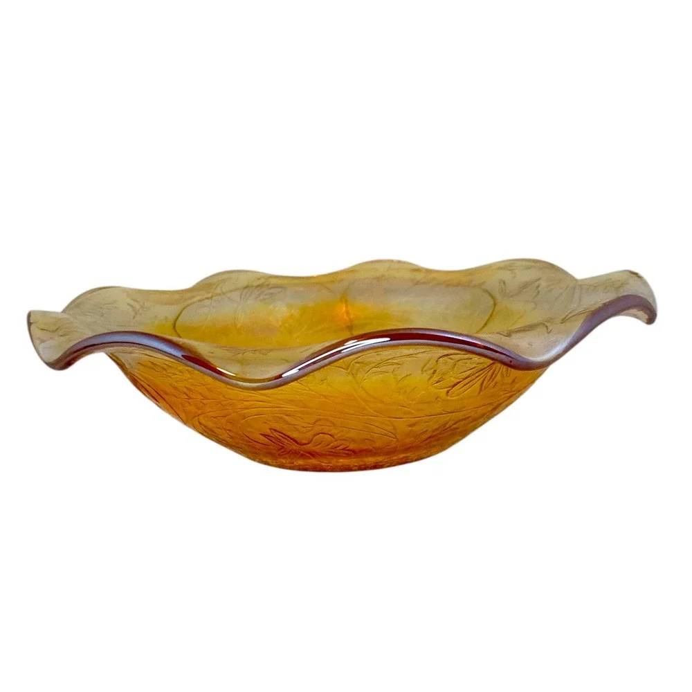 Vintage Marigold Carnival Glass Fruit Bowl 9.5